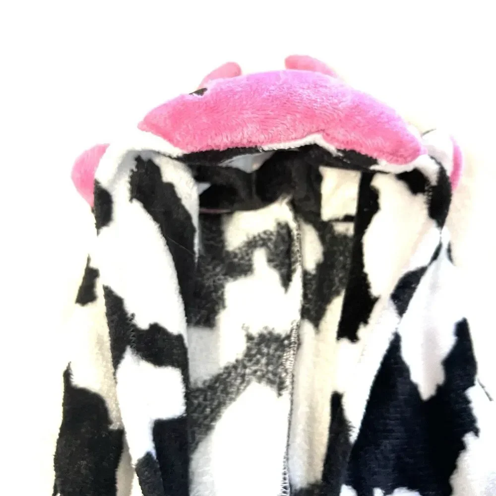 Hooded Cow Costume/Pajamas 1pc Zip Up Suit With Hood Size L